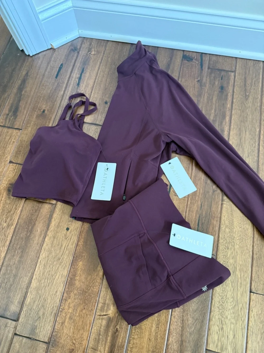 Athleta Burgundy Three-Piece Active Set — Sports Bra, Leggings & Jacket - Picture 1 of 8
